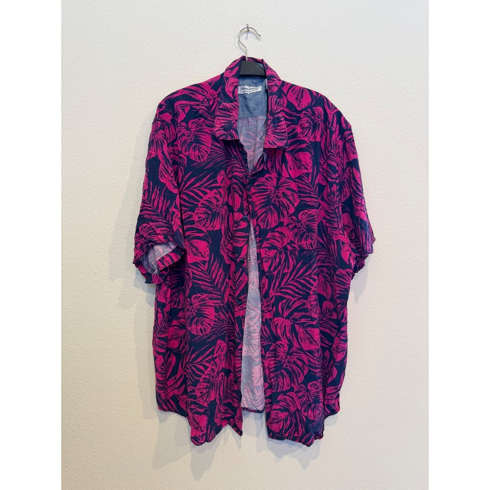Tommy Bahama Mens 2XLB The Veracruz Cay Pink Navy Tropical Viscose Shirt